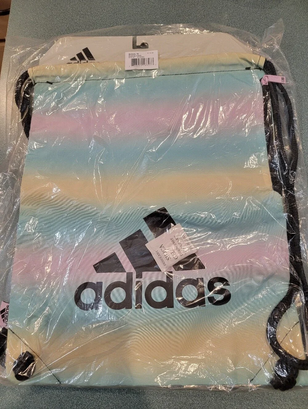 NWT adidas Ready Sackpack Drawstring Backpack Gym Bag Pastel Stripe
